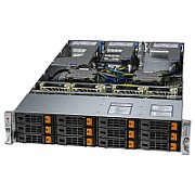 2U Hyper A+ Server AS-2025HS-TNR with 12 hot-swap 3.5  
• 2 × AMD EPYC 9554 64C/128T (3.1 GHz, 256 MB cache, 360 W)  
• 12 × 64 GB DDR5 ECC RDIMM 6400 MHz  
• 4 × Samsung PM9A3 1.9 TB NVMe PCIe 4.0 SSD  
• 1 × AIOM 2-port 10 GbE RJ45 (Broadcom BCM57416)  
• 12 × Hot-swap 3.5”/2.5” NVMe/SAS/SATA bays  
• 2 × M.2 NVMe (Gen 3 80/110 mm) for OS/boot  
• Dual 1600 W Titanium-level redundant power supplies  
• ASPEED AST2600 BMC with IPMI remote management  
• VGA + USB rear I/O, AIOM slot (OCP NIC 3.0 compatible)
