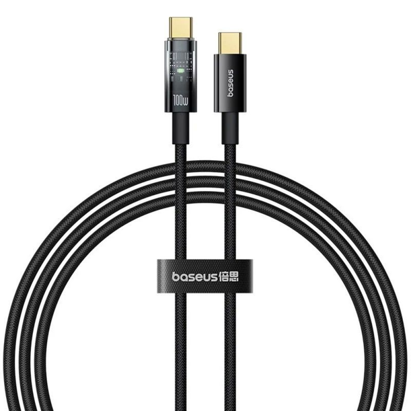 CABLU alimentare si date Baseus Explorer, Fast Charging Data Cable pt. smartphone, USB Type-C la USB Type-C 100W, oprire automata incarcare, braided, 1m, negru  P10319703111-00  (timbru verde 0.08 lei) - 6932172660611