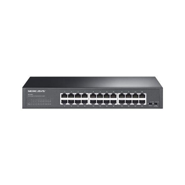 Swtich desktop/rackmount Mercusys, IEEE 802.3i, IEEE 802.3u, IEEE 802.3ab, IEEE 802.3x, IEEE 802.1p, 24×10/100/1000Mbps RJ45 Ports, Auto- Negotiation, Auto MDI/MDIX, switch capacity 48 Gbps