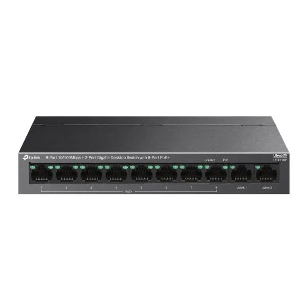 Switch TP Link 8-Port 10/100Mbps+2-Port Gigabit Desktop Switch with 8- Port PoE+, 10BASE-T: UTP category 3, 4, 5 cable (maximum 100m), 100BASE- TX: UTP category 5 or above cable (maximum 100m), 1000BASE-T: UTP category 5e or above cable (maximum 100m), 5.6 Gbps