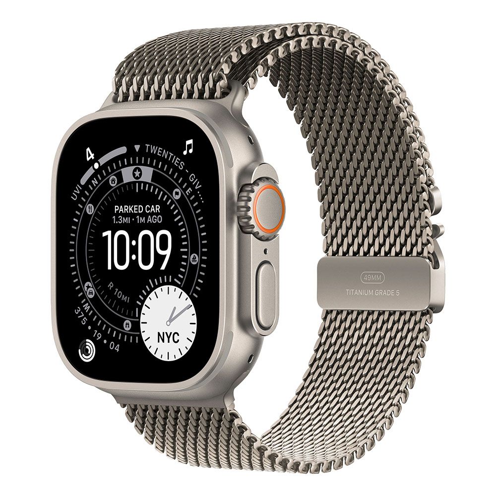 Apple Watch Ultra 3 Cellular 49mm Natural Titanium Case with Natural Titanium Milanese Loop - Large