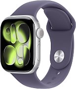 Apple Watch Series 11 GPS 42 mm, carcasă din aluminiu argintie cu brățară sport violet - M/L