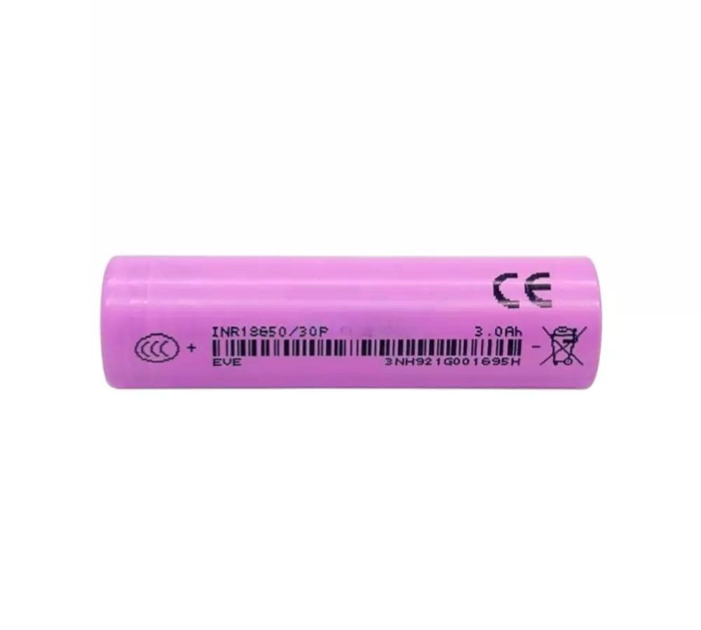 Li-ion battery 3.6V 3000mAh EVE INR18650/30P
- continuous discharge current: 0.6A
- maximum discharge current: 30A
- dimensions: 65 x 18.2 mm
Packing: bulk 1pc