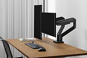 Braț dublu de birou cu clemă și arc mecanic 2x LCD max. 45  2x 20 kg, VESA: 75x75, 100 x100, negru