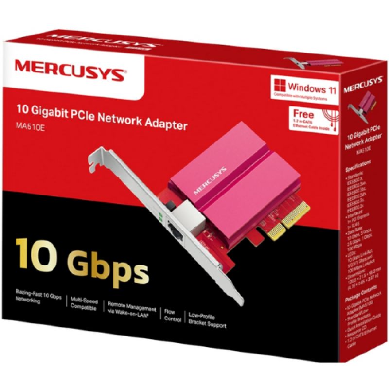PLACA RETEA Mercusys, intern, PCI-E, port RJ-45, 10000 Mbps,  MA510E