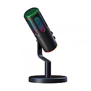 Microfon Gaming de birou Serioux SU8, condenser, unidirectional, frecventa raspuns 20-20KHz, sensibilitate maxima -11DBFS la 80 dB SPL, rata de esantionare 48KHz, rata de biti 16/24bit, raport semnal zgomot 75dB, interfata 3.5mm si USB-C, putere intrare 5V, 200mA, greutate 325g, iluminare RGB