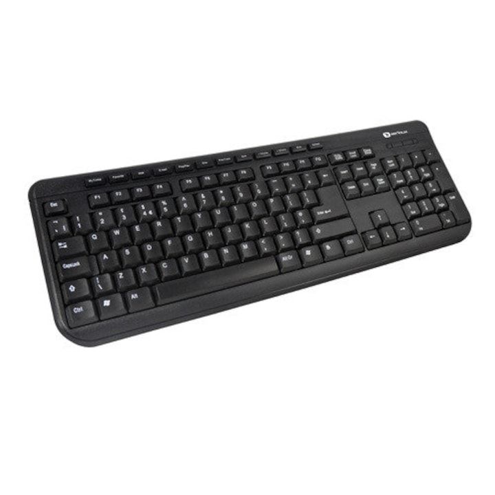 Tastatură wireless 2.4G Tastatură: cu rând independent de taste multimedia Mod: 2.4G Număr taste: 104 + 9 taste rapide Material: ABS Culoare: Negru Chipset: Huntersun Aspect: Orice aspect disponibil Tip interfață: USB Dimensiune: 442*152*25mm  440g Baterie: 1*AAA (nu este inclusă) Compatibilă cu