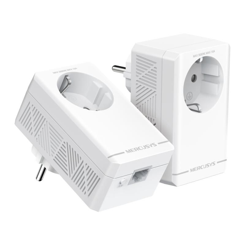 AV1000 Gigabit Passthrough Powerline Starter Kit KIT: 2× MP500P SPEED: 1000 Mbps Powerline SPEC: 1× Gigabit Port, Wall Plugged, HomePlug AV2, Extra Power Socket FEATURE: Plug and Play, Power Saving, Pair for More Security