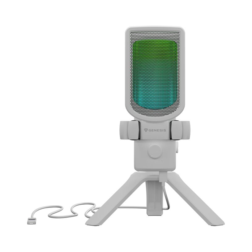 Microfon Genesis Radium 250, tip Condenser, model cardioid, suport fix, conectivitate USB-C, raspuns in frecventa 50 - 16.000 Hz, sensibilitate 40 dB, lungime cablu 200 cm, alb
