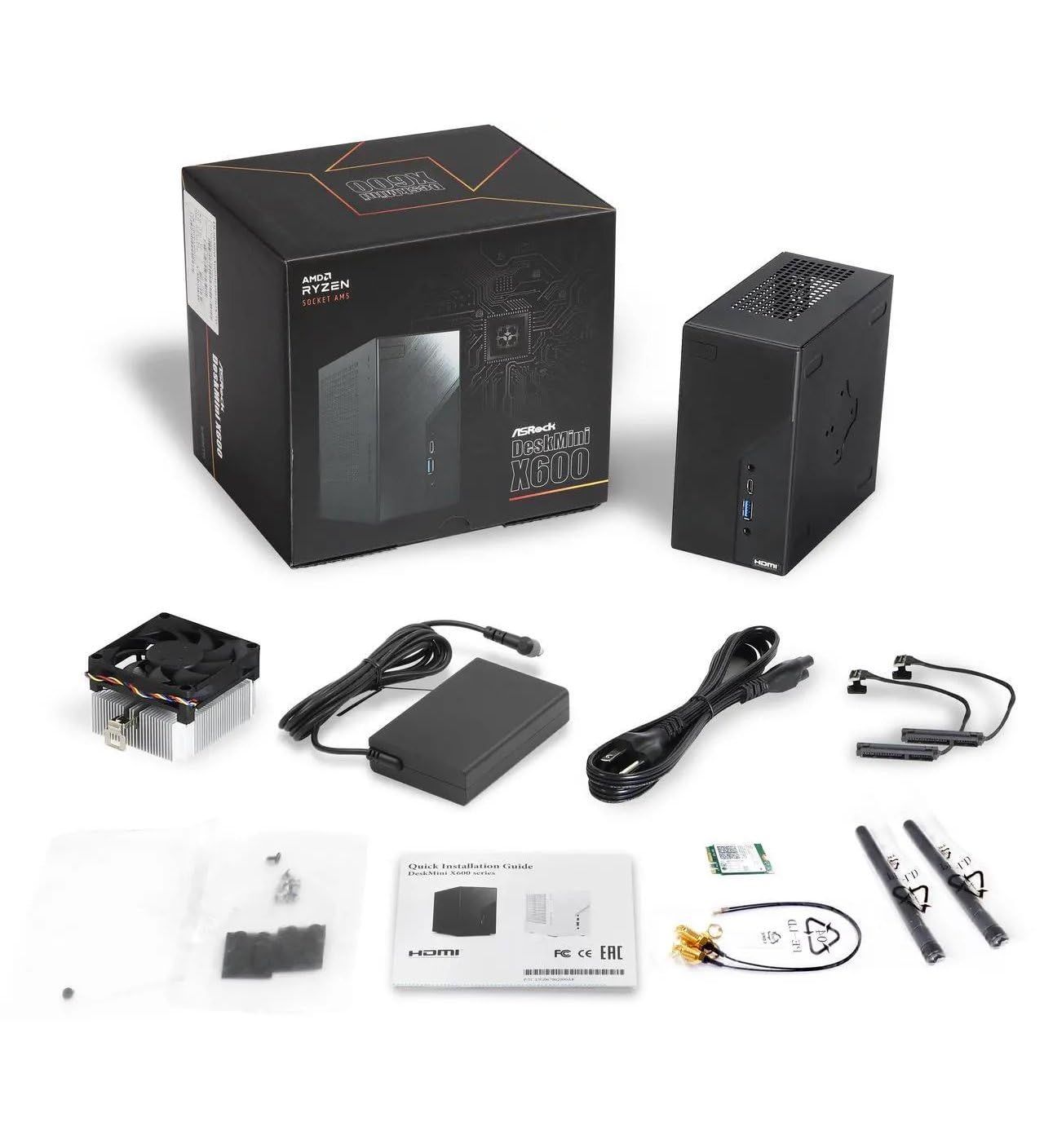 Desktop PC ASRock DeskMini X600 Mini PC, AMD Fara procesor, fara memorie, fara stocare, Fara placa video, Alimentator extern 120 W, Fara sistem de operare
