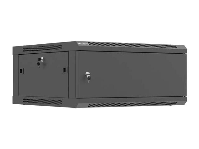 Dulap rack de perete Lanberg 19 , 4U, 600x450 mm, pentru asamblare, usa metalica, RAL9004, IP20, usa metalica, negru