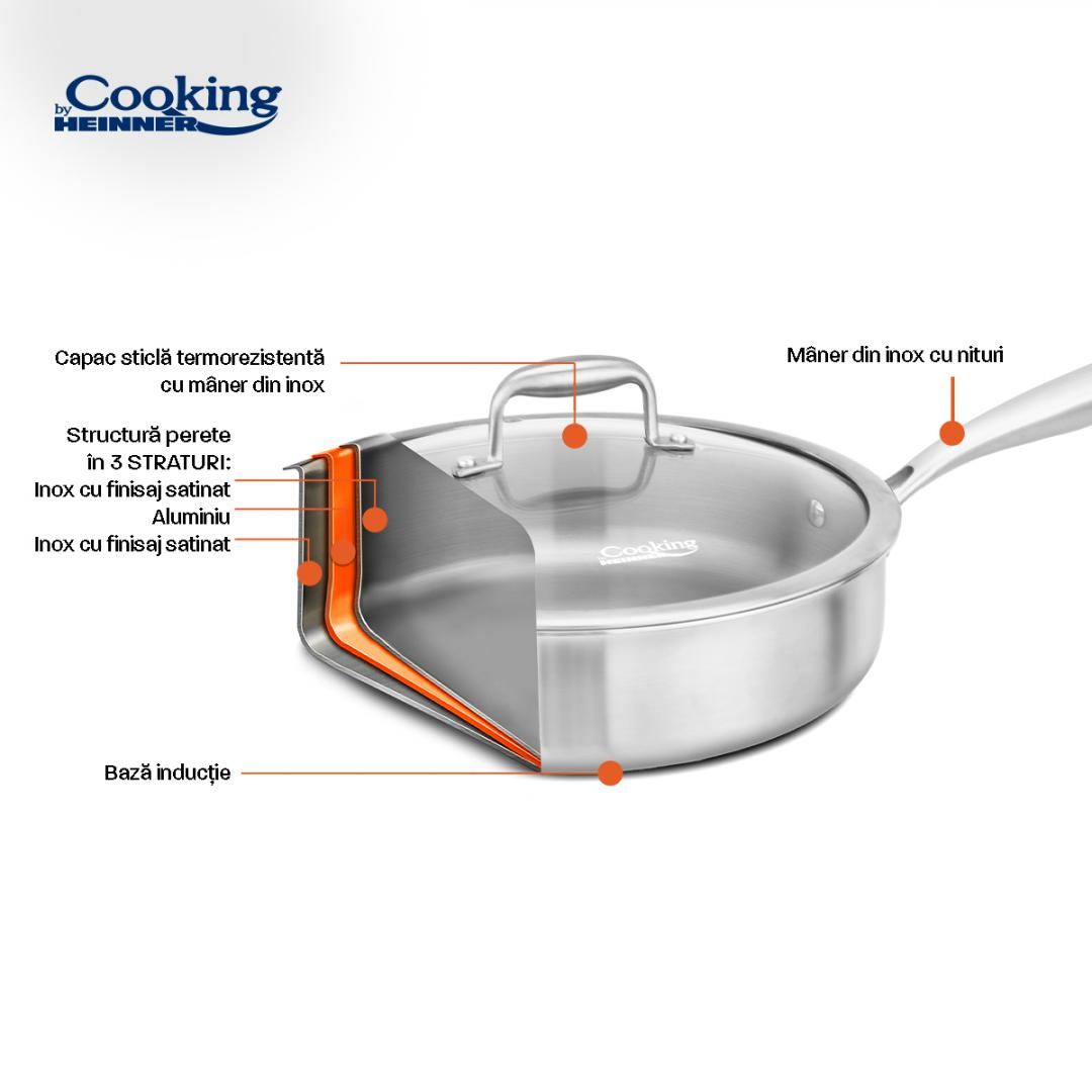 TIGAIE ADANCA INOX+CAPAC STICLA 28X7.5CM, ATOMIC3, COOKING BY HEINNER