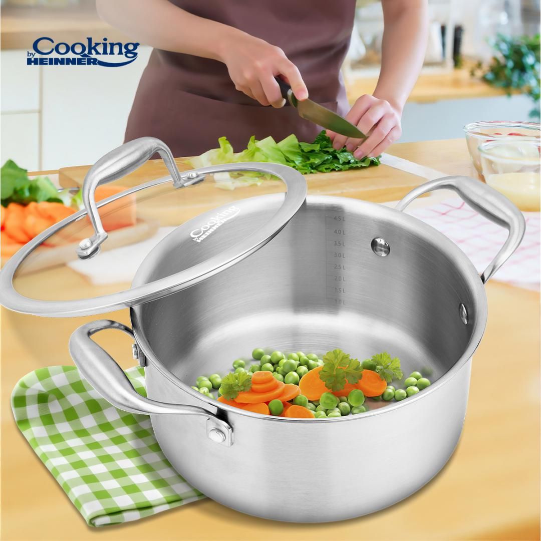 SEMIOALA INOX+CAPAC STICLA 24x12CM, 5L, ATOMIC3, COOKING BY HEINNER