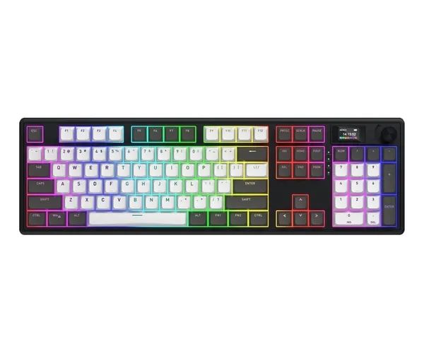 Tastatura wireless Hator Skyfall 100 Pro, interfata 2.4GHz, BT5.3, USB, polling rate 1000Hz, capacitate baterie 8000mAh, switch HATOR Aurum Vanila Silent linear, material tasta OMA, buton de control multimedia, sistem de anulare a zgomotului integrat, alb-negru
