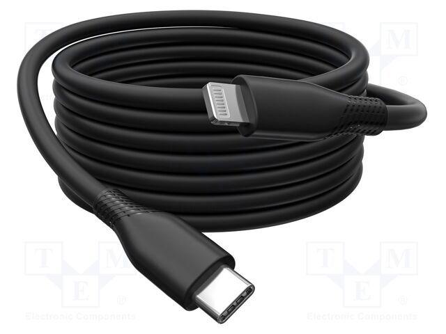 Cablu de alimentare din silicon USB-C la Lightning, USB 2.0 60W, MFI, 1m negru