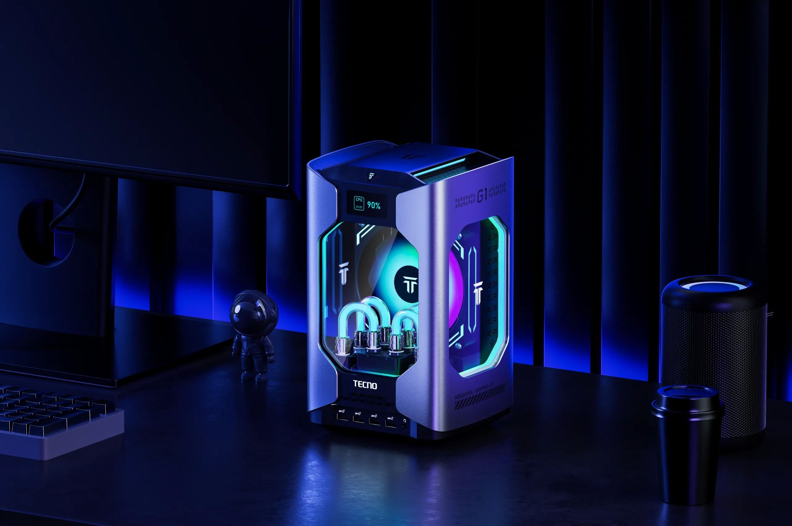 Desktop PC Tecno MEGAMINI GAMING G1, Intel Core i9 - 13900H (14 C / 20 T, 24 MB cache), 32 GB RAM, 1 TB SSD, Fara unitate optica, nVidia GeForce RTX 4060 8 GB, Windows 11