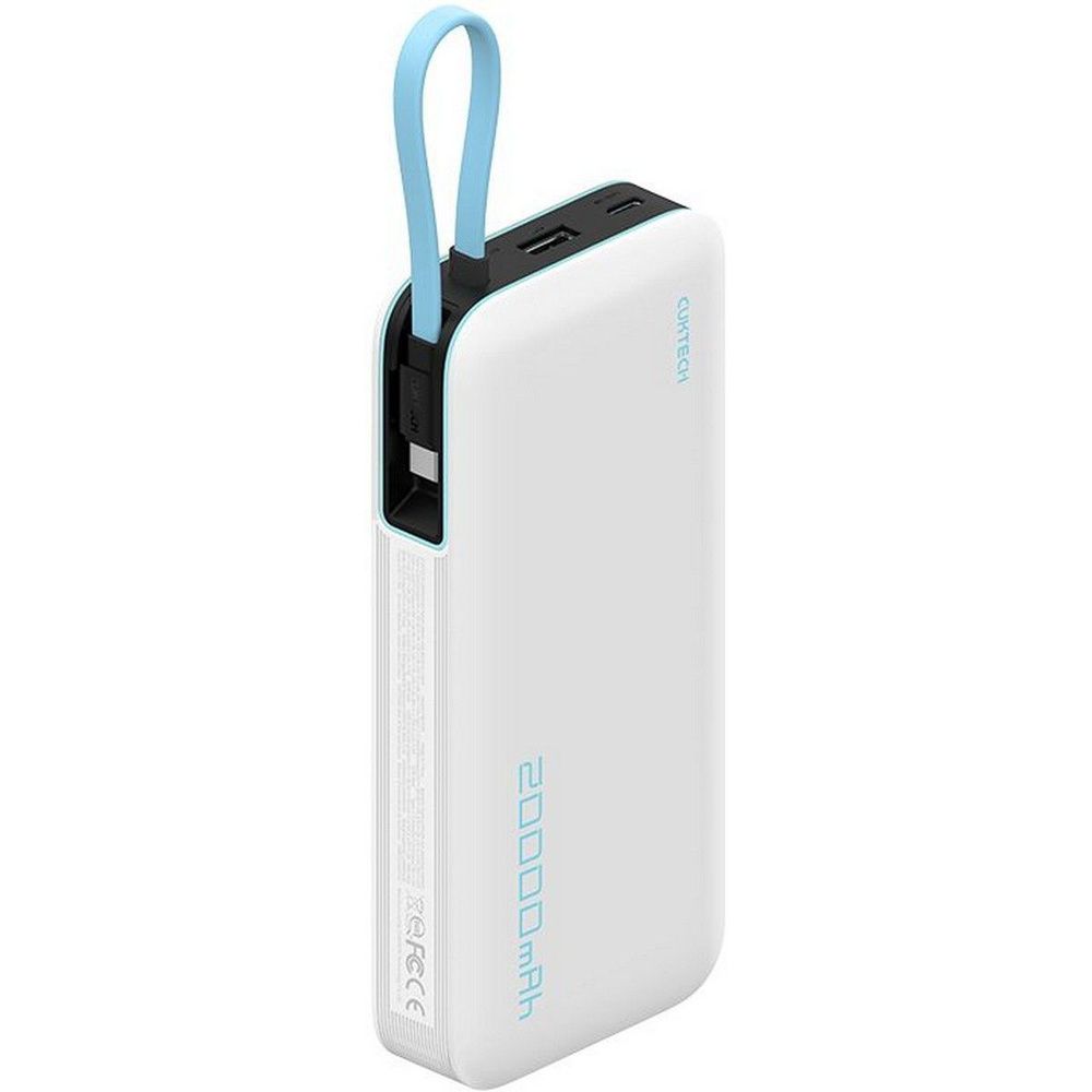 POWER BANK Cuktech CP25, 20000mAh, 55W, 1 x USB 1 x USB Type-C, 1 x cablu USB Tpe-C integrat, digital display pt. status baterie, alb CUKP200NGLLG  (timbru verde 0.98 lei)