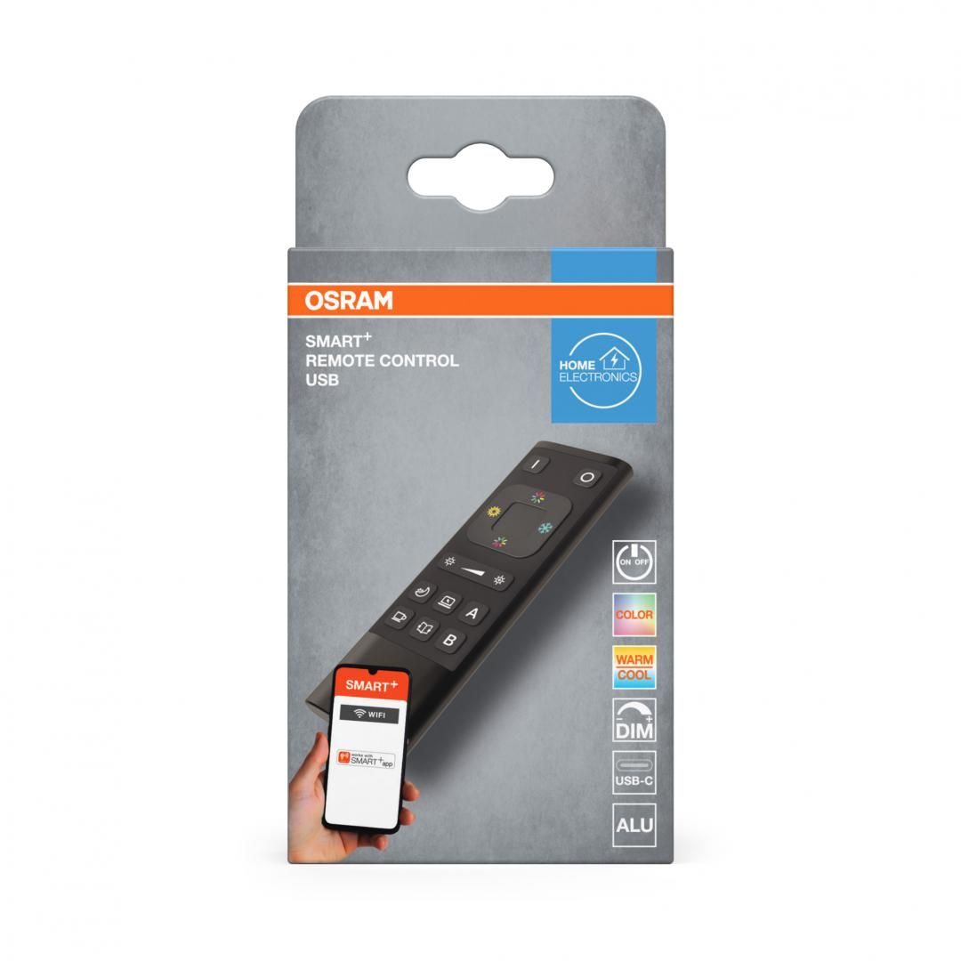 Telecomanda OSRAM SMART+ WiFi, 12x4.1x1.9cm, Gri, 2x baterii AAA neincluse, pana la 15 surse/corpuri de iluminat, cu optiunile de dimare,control RGB si setare de scene luminoase