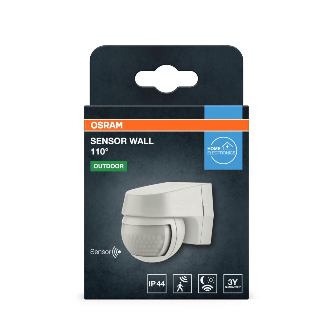 Senzor de lumina si miscare aplicabil pe perete OSRAM SENSOR WALL 110°, 230V, IP44, 60x72x77mm, reglabil 2s - 15min, Alb