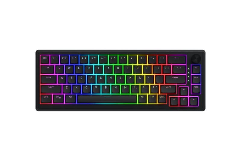 Tastatura cu fir Hator Skyfall 65, interfata USB, switch HATOR Aurum Sterling linear, material tasta OMA, buton de control multimedia, sistem de anulare a zgomotului integrat, negru
