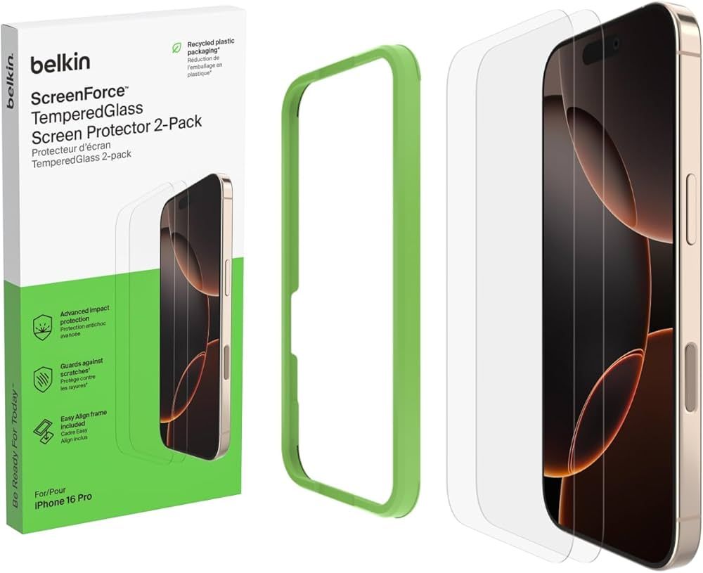 BELKIN TEMPERED GLASS DISPLAYSC/FR IPHONE 17/ 16 PRO 2ER-PACK