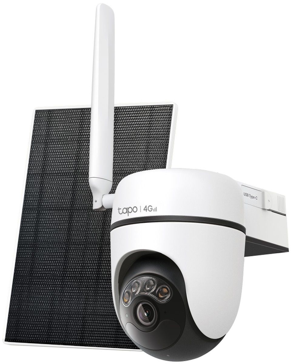 CAMERA IP TP-LINK + PANOU SOLAR, wireless, turret, pt.exterior, dist. IR 9 m, tip lentila fixa 4 mm, 2K 3MP (2304  1296 px), slot SIM 4G LTE, microfon, carcasa plastic, slot SD card,  Tapo C615G KIT  (timbru verde 0.8 lei)