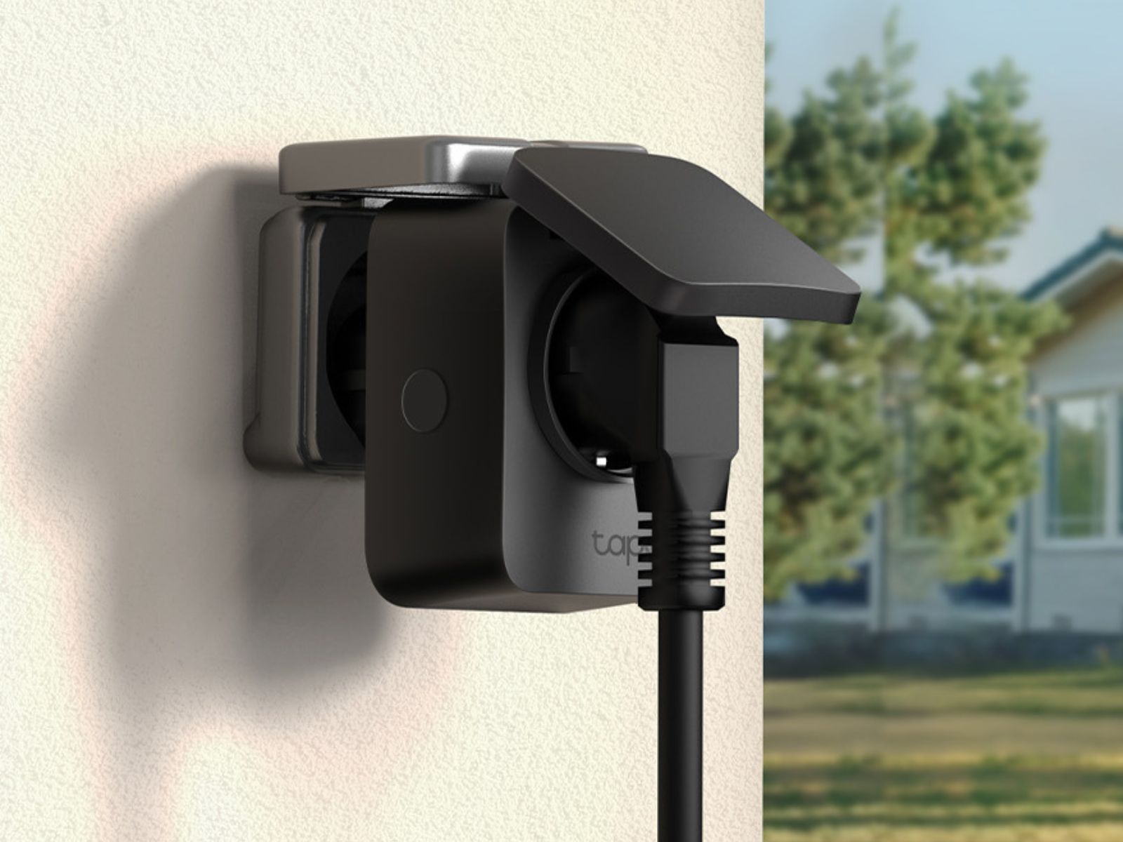 PRIZA inteligenta TP-LINK exterior, design compact, certificare Matter, Schuko x 1, cu monitorizarea energiei, conectare prin Schuko (T), 16 A, programare prin smartph, BT, WiFi, negru  Tapo P410M  (timbru verde 0.18 lei)