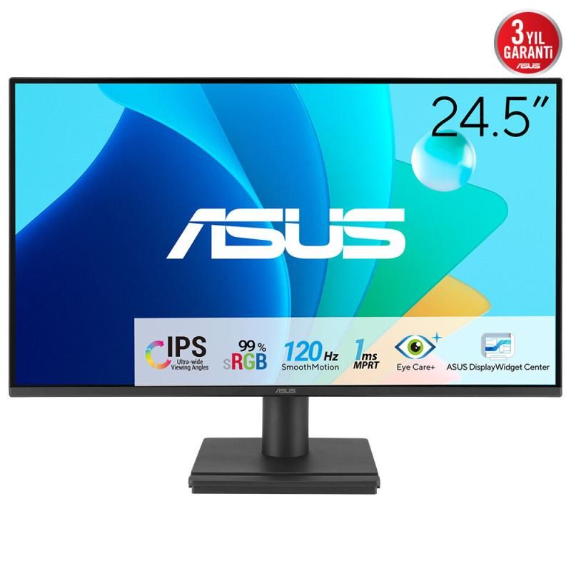 Monitor Asus 24.5  VA259HGA, Diagonal (inch): 24.5, Diagonal (cm): 62, Aspect ratio: 16:9, Panel: IPS, Resolution: 1920x1080, Refresh Rate: 120Hz, Response time MPRT: 1ms, Brightness (max): 300 cd/m², Contrast (static) : 1500:1, Contrast (dynamic): 3000:1, Viewing angle: 178/178, Color Gamut Type