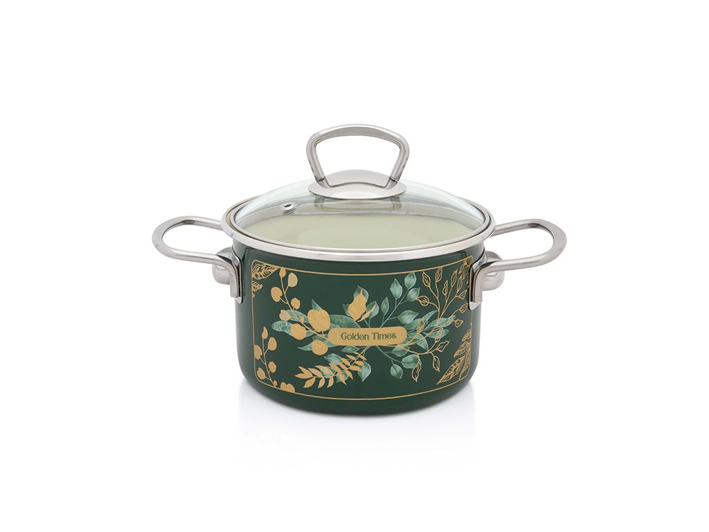 Oala 2l cu capac din sticla Golden Times Metalac email/16cm/2l