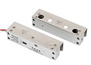Bolt electric dublu cu actiune electromagnetica, monitorizare, temporizare si LED de stare: Tensiune de alimentare: 12 Vcc Curent absorbit: 360 mA -in repaus / 2000 mA - la declansare Forta de retinere: 9806 N (1000 kgf) Temporizare: 0/3/6/9 secunde Senzor usa: NO/COM Distanta maxima de