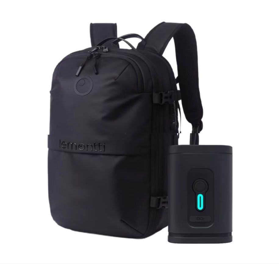Lemontti Rucsac Smart Premium cu Vacuum si pompa vid 5 capete inclusa, 30-60L pentru cabina avion, impermeabil, doua mufe incarcare USB: USB-A si Type-C, extensie suplimentara, sistem antifurt, Negru