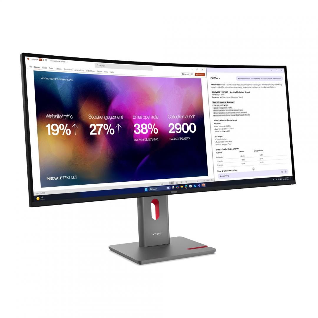 Monitor  LenovoThinkVision P40WD-40 Monitor 39.7 IPS, WUHD (5120x2160), 21:9, Brightness: 400 cd/m², Contrast ratio: 2000:1, Response time: 4ms GtG (Extreme mode) / 6ms GtG (Typical mode), Dot / Pixel Per Inch: 140 dpi, Color Gamut: 99% sRGB, 98% DCI-P3, 99% BT.709, View angle: 178° / 178°, Stand