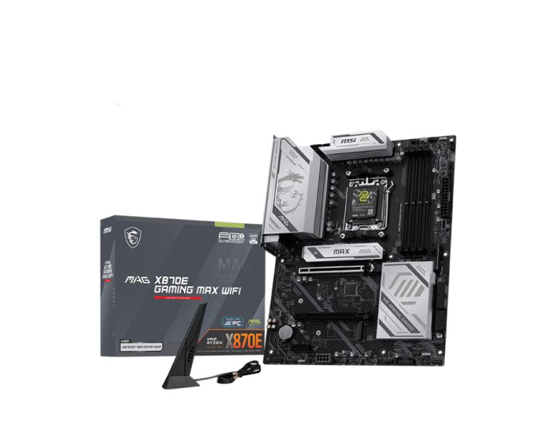 MSI MAG X870E GAMING MAX WIFI. Processor manufacturer: AMD, Processor socket: Socket AM5, Compatible processor series: AMD Ryzen 7000 Series, AMD Ryzen 8000 Series, AMD Ryzen 9000 Series. Supported memory types: DDR5-SDRAM, Maximum internal memory: 256 GB, Memory slots type: DIMM. Supported storage