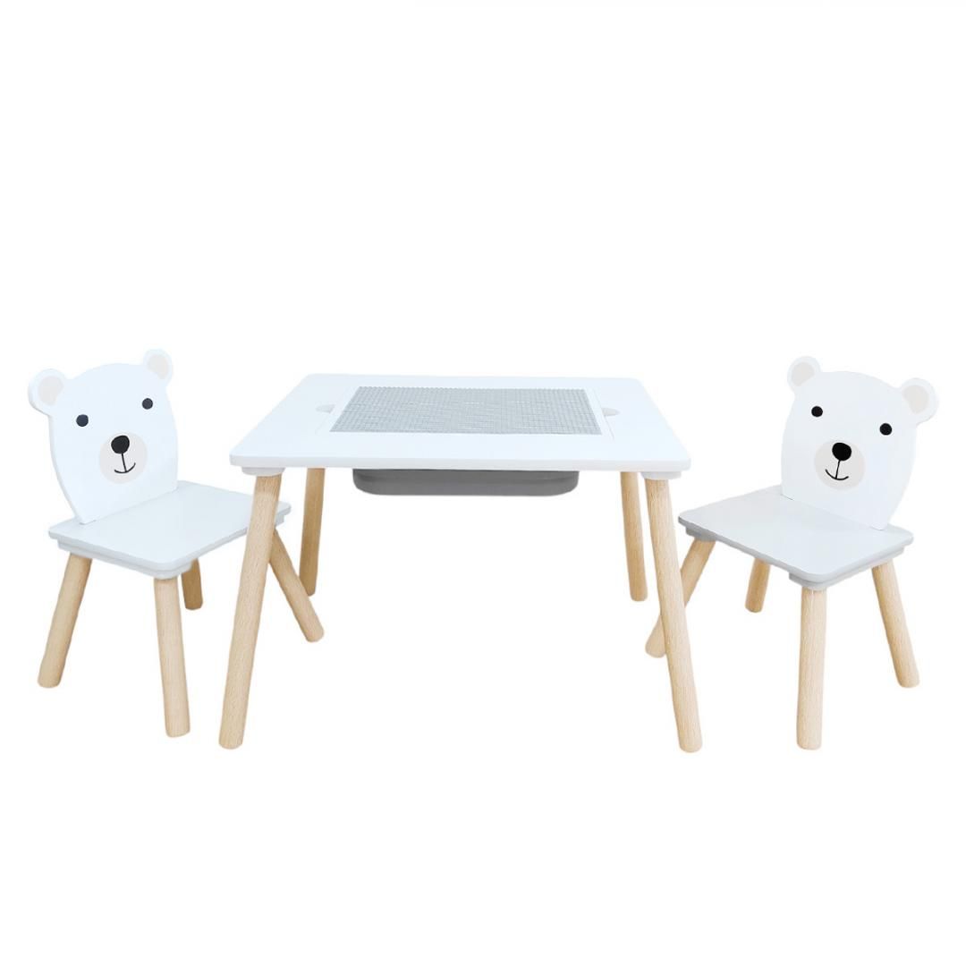 Set masuta si 2 scaune, cu spatiu de activitati, Bear, U-Grow