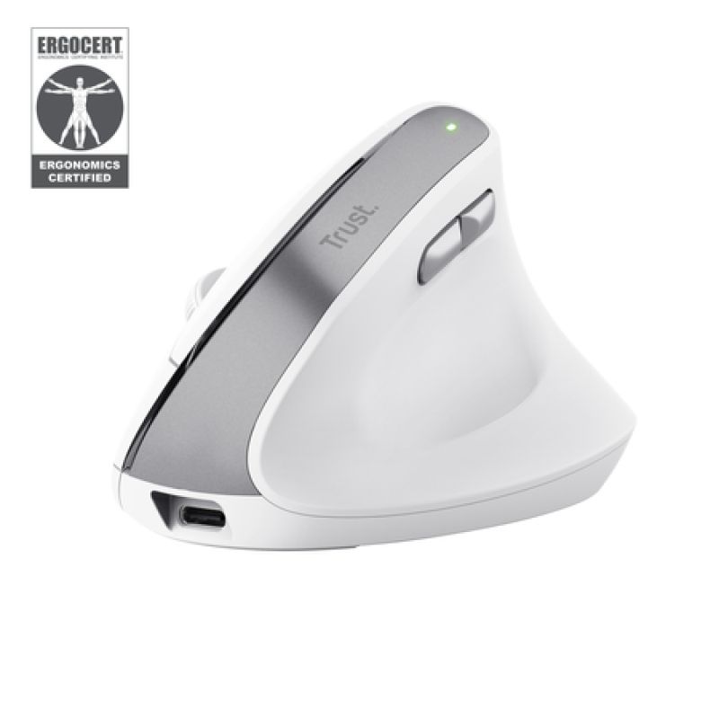 Trust Bayo II. Form factor: Right-hand, Vertical design. Movement detection technology: Optical, Device interface: RF Wireless, Movement resolution: 2400 DPI, Buttons type: Pressed buttons, Buttons quantity: 6, Scroll type: Wheel. Power source: Batteries/Cable. Product colour: White