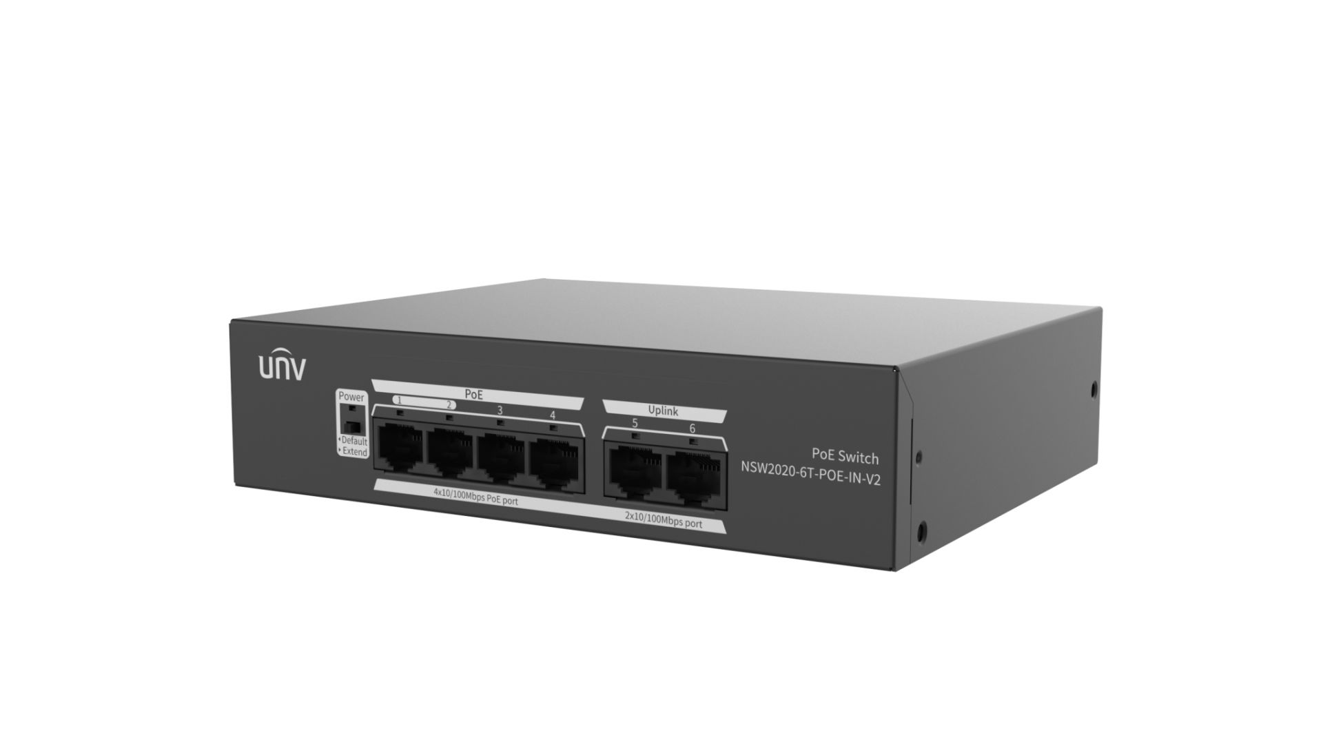Switch Uniview NSW2020-6T-POE-IN-V2 Porturi:6×100Mbps network ports (RJ45), including 4 PoE ports Maxim 30 W per port, Buget 65 W Performanta: Switching capacity 1.2 Gbps, 0.90Mpps Functii: Up to 250m transmission distance on surveillance mode Alimentare: AC 100 to 240V, 50/60Hz Dimensiuni